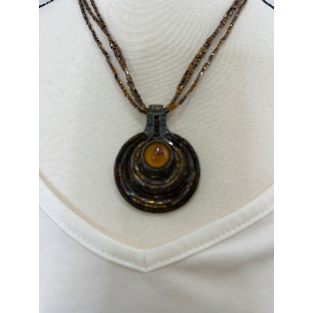 Best Beaded Statement Necklace Women OS Brown Good Multi-Strand Medallion